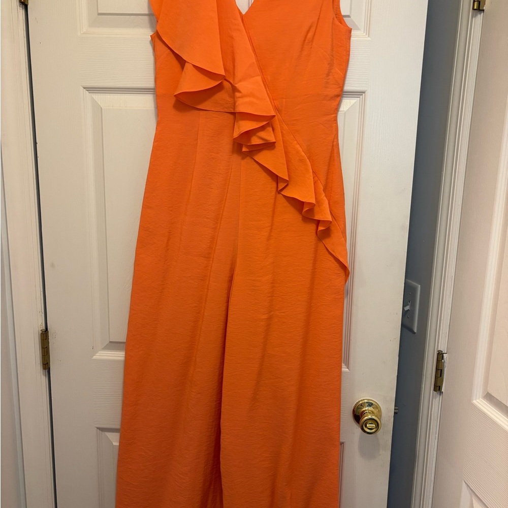 COS Vibrant Orange Asymmetrical Ruffle Jumpsuit